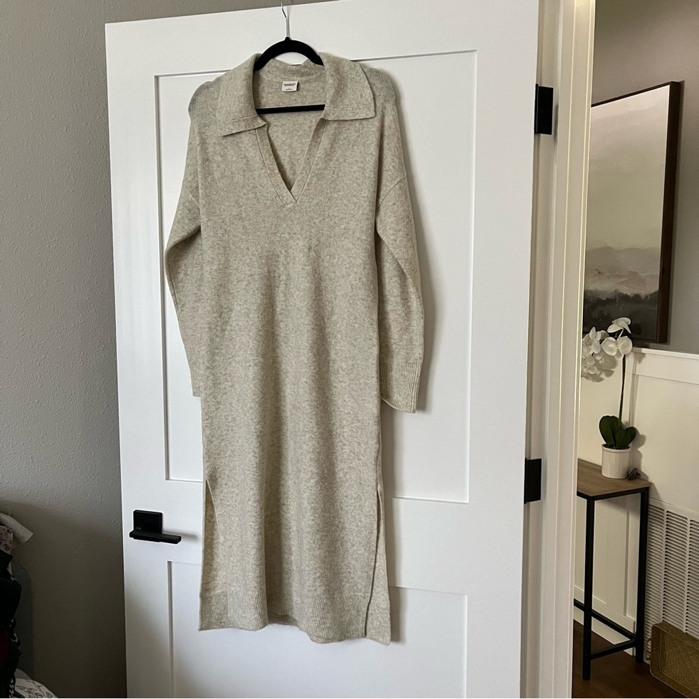 Abercrombie And Fitch Cream Collared Sweater dress Size Small